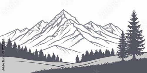 Mountain landscape with pine trees