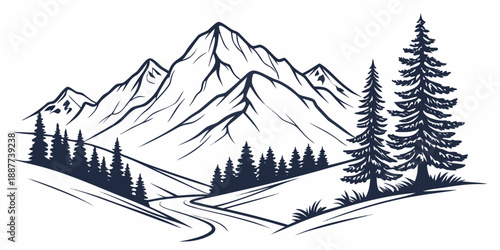 Mountain landscape with pine trees