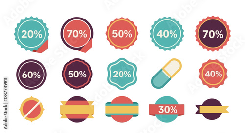 Collection of Flat Design Discount Badges and Promotional Labels for Marketing Offers