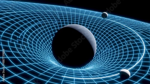 Scientific Visualization of Gravity Bending Space Time with Blue Laser Grid Curving Around a Dark Planet and Orbiting Moon