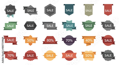 Collection of Flat Vector Sale and Discount Tags for Marketing Promotions and Offers