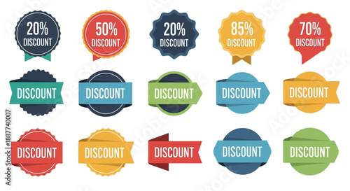 Colorful Collection of Flat Design Discount Labels and Sale Badges for Promotional Offers
