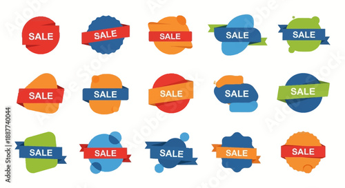Colorful Sale Badge Collection with Promotional Offer Graphics for Retail and E-commerce Design Elements