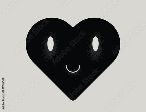 Smiling heart symbol. Love valentine concept. Black and white vector emoji illustration.