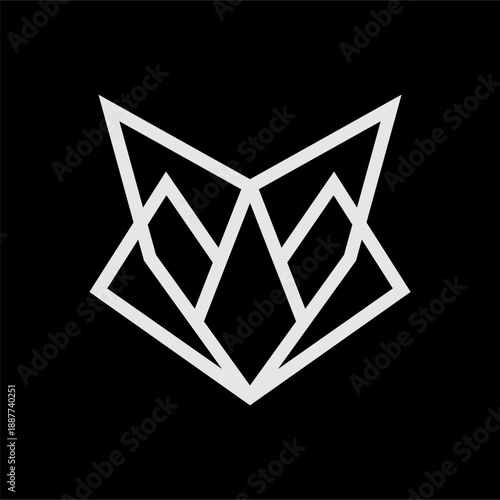 Geometric Fox Head Logo Design Minimalist White Outline Black Background.