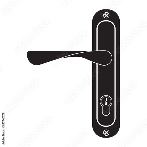 vector illustration of a lever door handle with back plate and keyhole