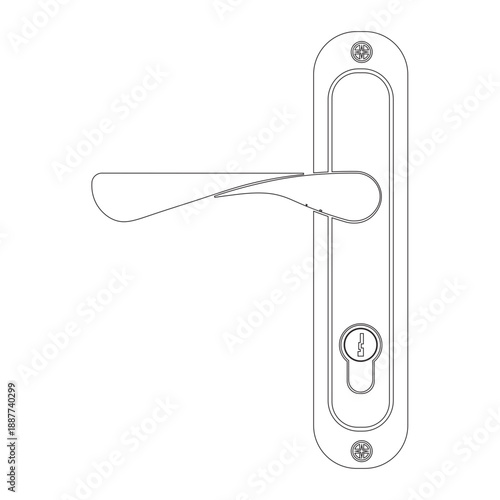 vector illustration of a lever door handle with back plate and keyhole
