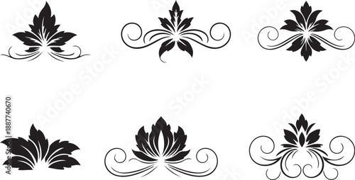 Decorative Floral Ornaments and Flourishes Vector Set Keywords: floral, ornament, flourish