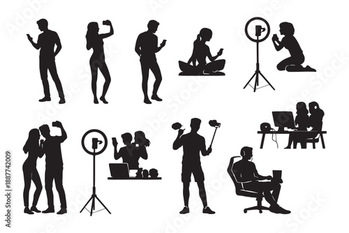 business people silhouettes
Social Media People Silhouettes Set
Content Creator Lifestyle Silhouettes
Influencer and Vlogger Silhouette Collection