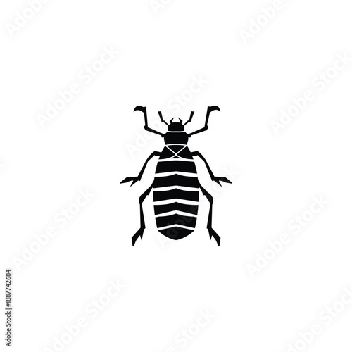 Black Bed bug silhouette rendered in a clean minimalist vector style, isolated on a white background. Simple graphic shape suitable for logos, icons, branding, prints, and design templates.