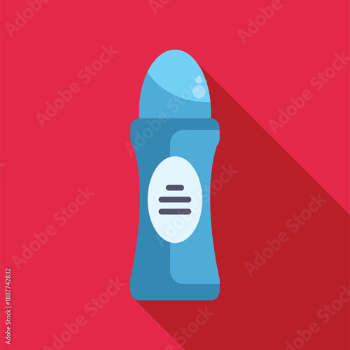 Roll on deodorant bottle icon with long shadow on an isolated red background