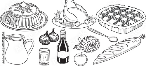 Delicious meal components gathered together for a festive holiday feast
