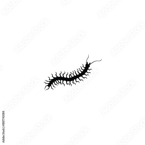Black Centipede silhouette rendered in a clean minimalist vector style, isolated on a white background. Simple graphic shape suitable for logos, icons, branding, prints, and design templates.