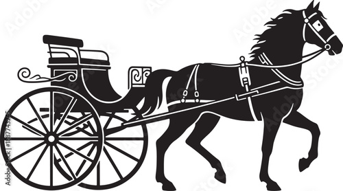 Horse-Drawn Carriage Silhouette Vector Illustration - Vintage Victorian Style Chariot Icon