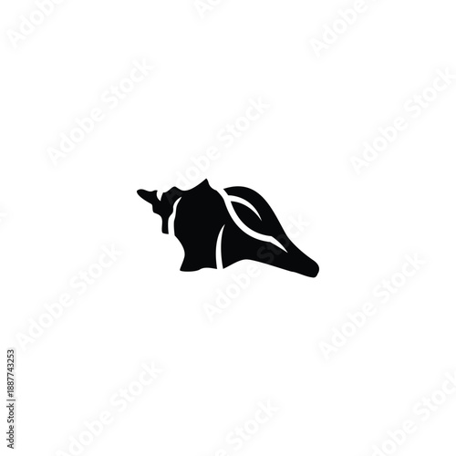 Black Conch silhouette rendered in a clean minimalist vector style, isolated on a white background. Simple graphic shape suitable for logos, icons, branding, prints, and design templates. 01.