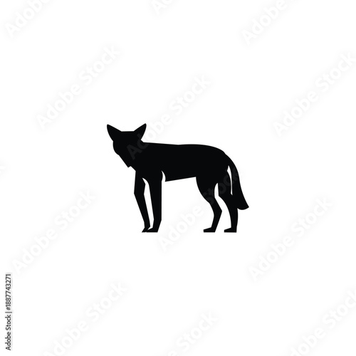 Black Coyote silhouette rendered in a clean minimalist vector style, isolated on a white background. Simple graphic shape suitable for logos, icons, branding, prints, and design templates.