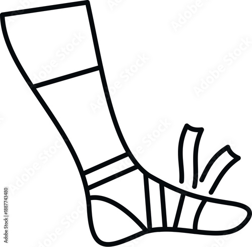 Leg showing a foot injury wrapped in a medical bandage, indicating pain