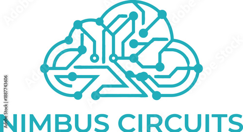 Nimbus Circuits Cloud Technology Logo Design with Digital Circuit Board Patterns