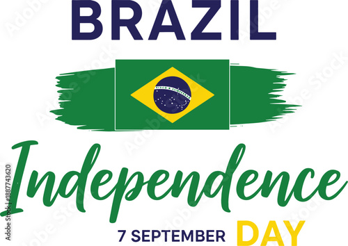 Brazil Independence Day vector illustration with green brushstroke flag and September 7 celebration typography on white background.