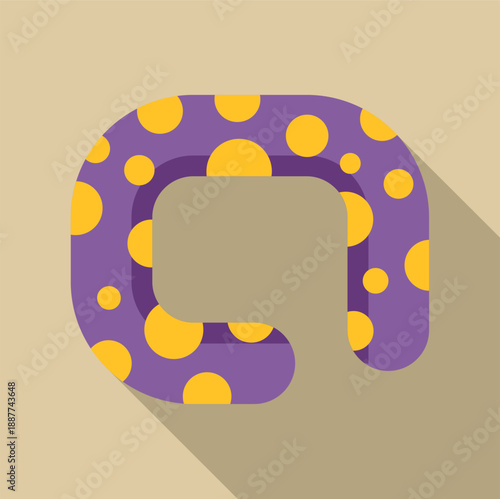 Purple letter q icon with yellow polka dots and long shadow on a beige background