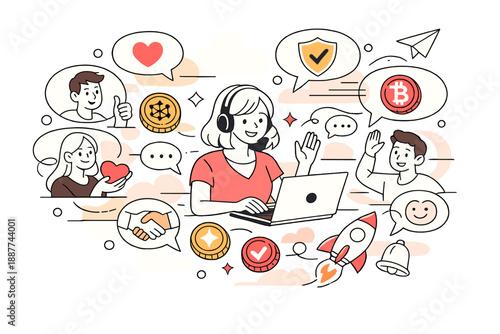 Image Generation. Web3 community management work. Community manager engaging members through chats and forums