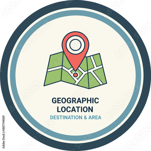 A clear icon representing geographic location destination and area with a map pin marker