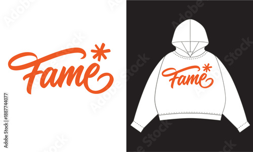 Orange Fame script graffiti tag hoodie vector