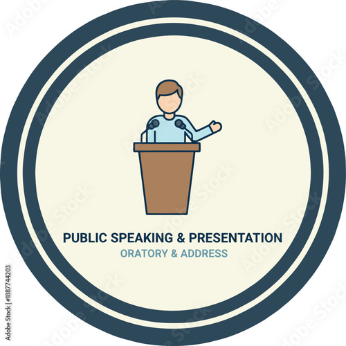 Iconic illustration representing effective public speaking and professional presentation skills