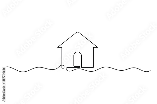 House Icon Continuous One Line Minimalist Outline Vector Illustration
