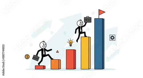 Business people climbing stairs representing career growth and success.