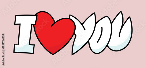 I love you inscription with a heart symbol. Vector valentine illustration.