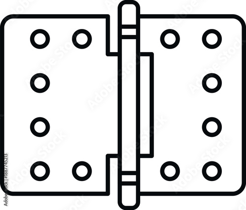 Door hinge, a piece of hardware, providing joint movement in line art