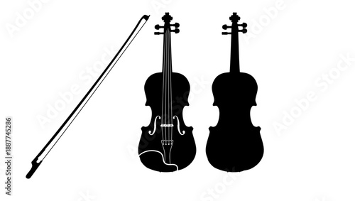 Acoustic Violin , black isolated silhouette