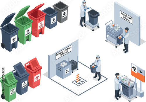 Waste Management & Medical Storage Icons for Hospital Operations
