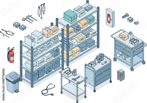 Medical Storage Room Isometric Illustration for Health Industry