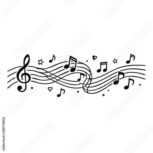 Musical notes flowing in a wave pattern