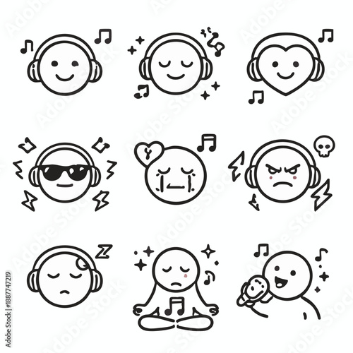 Emojis expressing music enjoyment and feelings