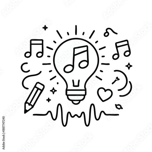 Light bulb with music notes and creative elements