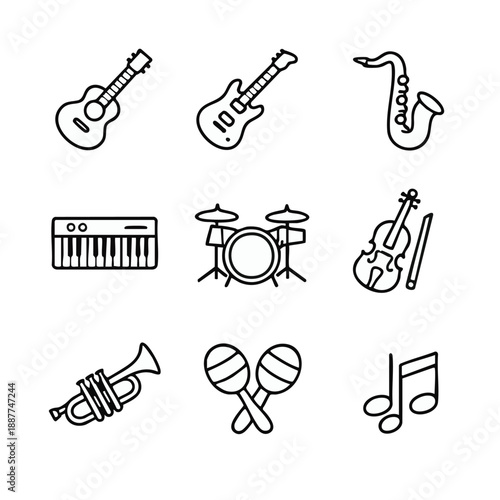 Collection of musical instruments in line art