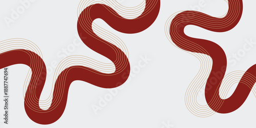 Abstract minimalist background featuring elegant maroon and gold parallel flowing lines with rhythmic curved wave patterns design