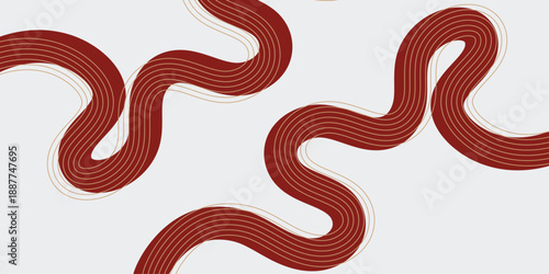 Abstract minimalist background featuring elegant maroon and gold parallel flowing lines with rhythmic curved wave patterns