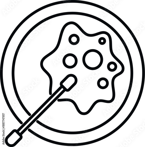 Petri dish showing bacteria developing with a cotton swab for microbial analysis