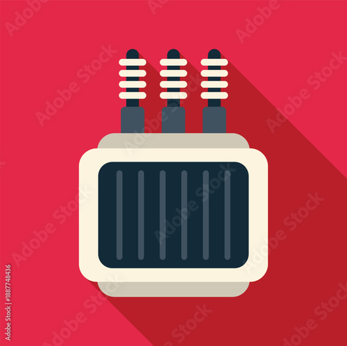 Electrical transformer icon symbolizing energy and voltage conversion on red background