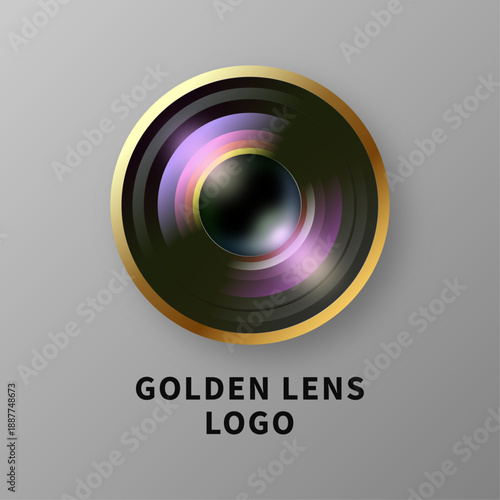 3D golden lens logo, vector design