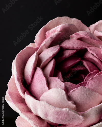 marshmallow in the form of a pink flower on a black background