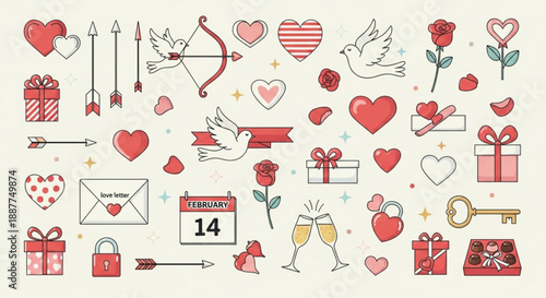 Set of flat geometric abstract shapes in various vibrant colors, creative design elements for backgrounds.