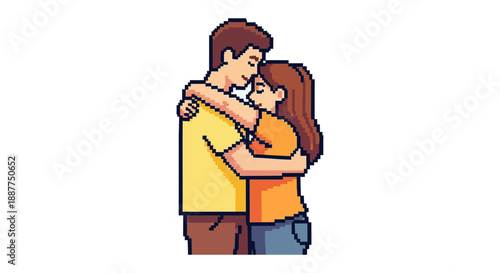 pixel art couple hugging tenderly illustrating love and affection in a sweet romantic embrace for digital content and relationship themes