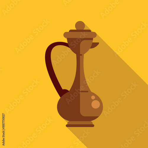 Traditional arabic coffee pot graphic with long shadow on a yellow background