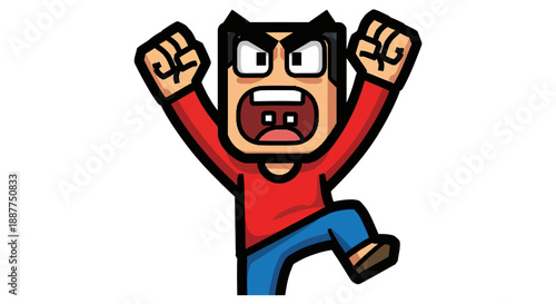 angry cartoon man yelling with raised fists and stomping a digital illustration depicting intense frustration rage and protest.