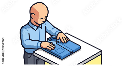 man folding shirt a person carefully folds a clean blue garment on a white table representing household chores and daily routine.